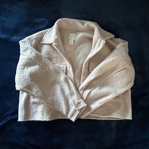 H&M Faux Shearling Cream Crop Jacket M - Picture 4 of 6